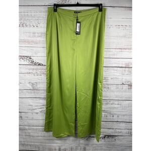 Nasty Gal Pants Women's 16 Green Satin Wide Leg Dress Trousers Plus High Rise